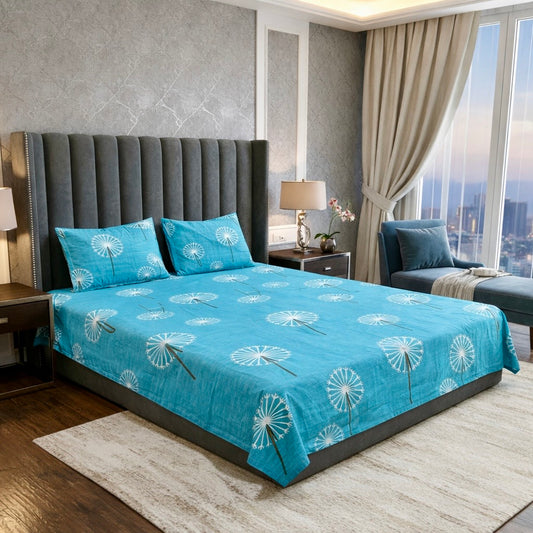 Aqua Wish Floral 300TC Glace Cotton Bedsheet