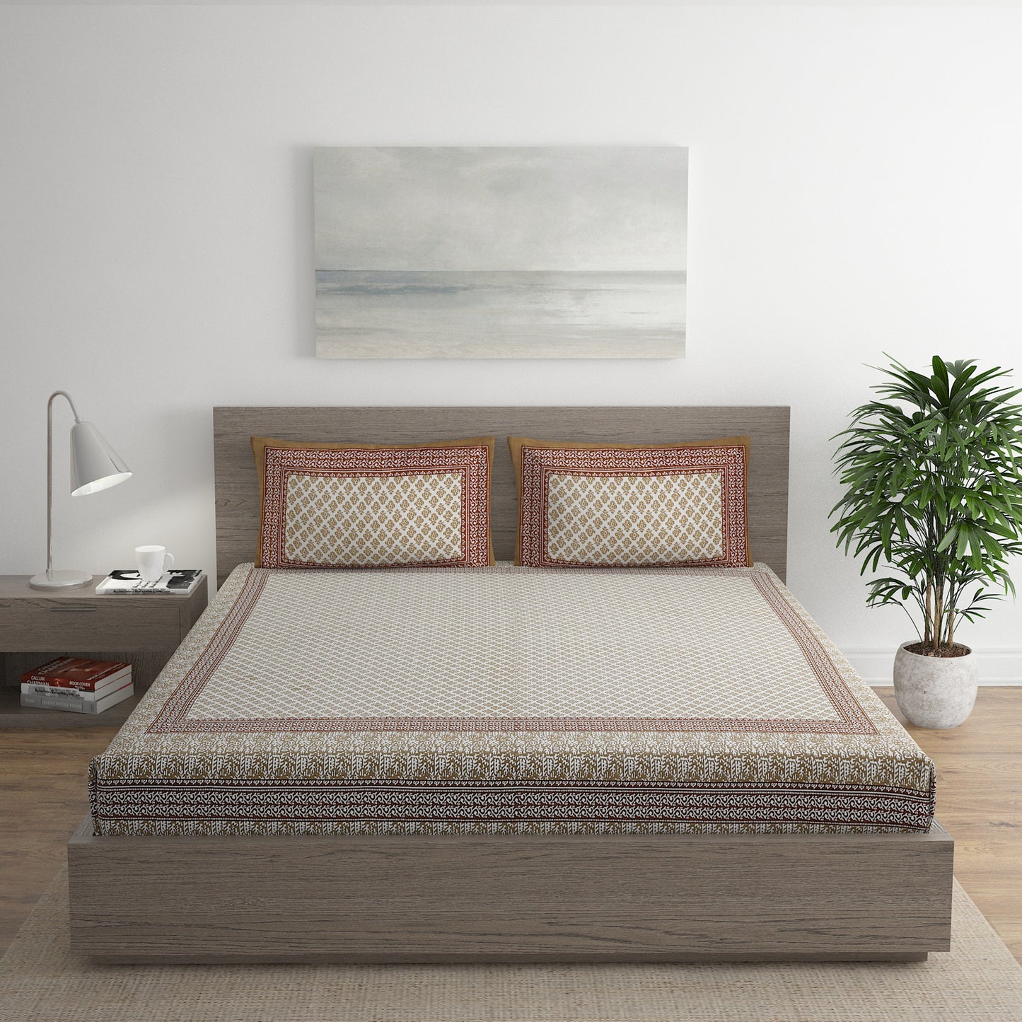 450 TC Rustic Heritage Block Print 100% Pure Cotton Bedsheet