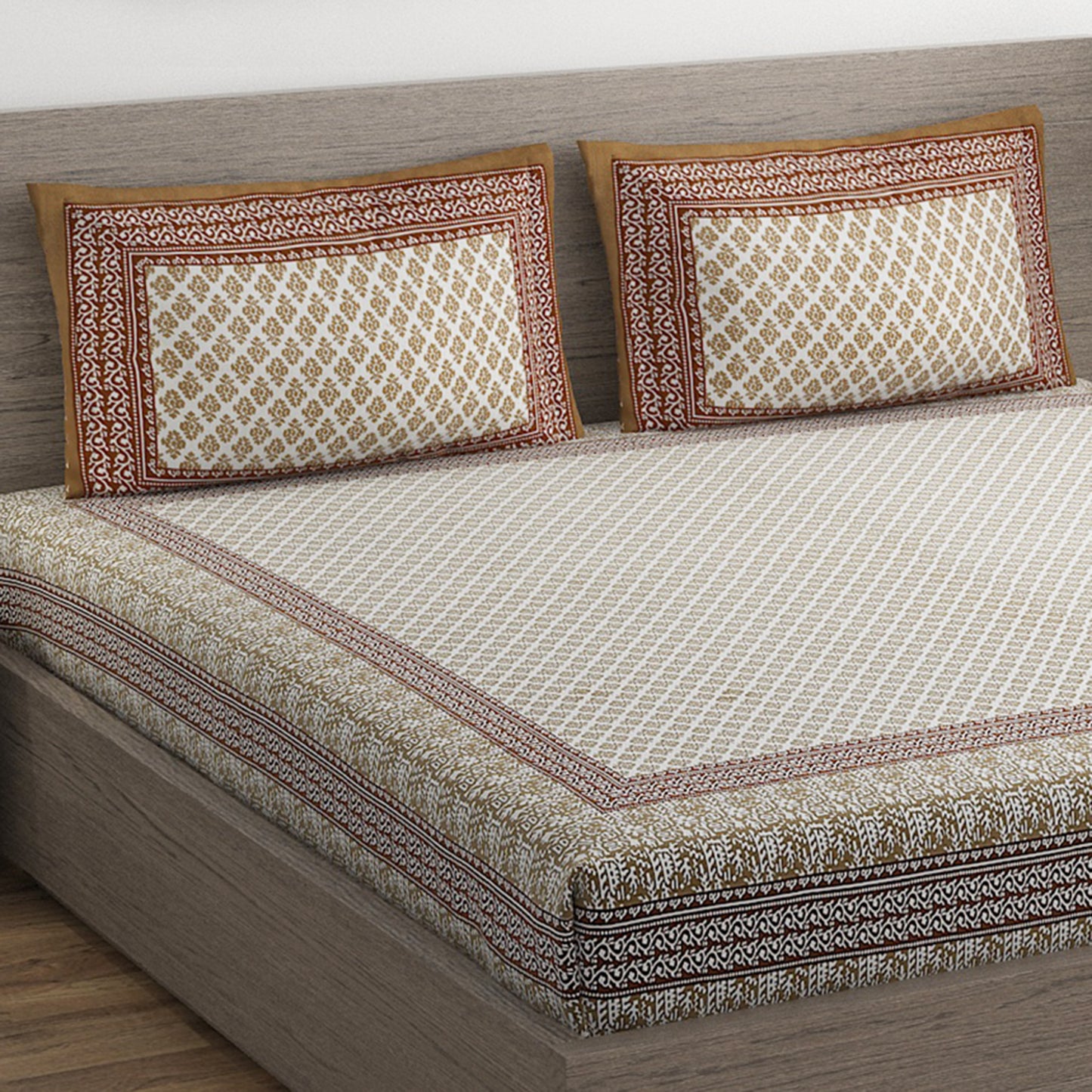 450 TC Rustic Heritage Block Print 100% Pure Cotton Bedsheet