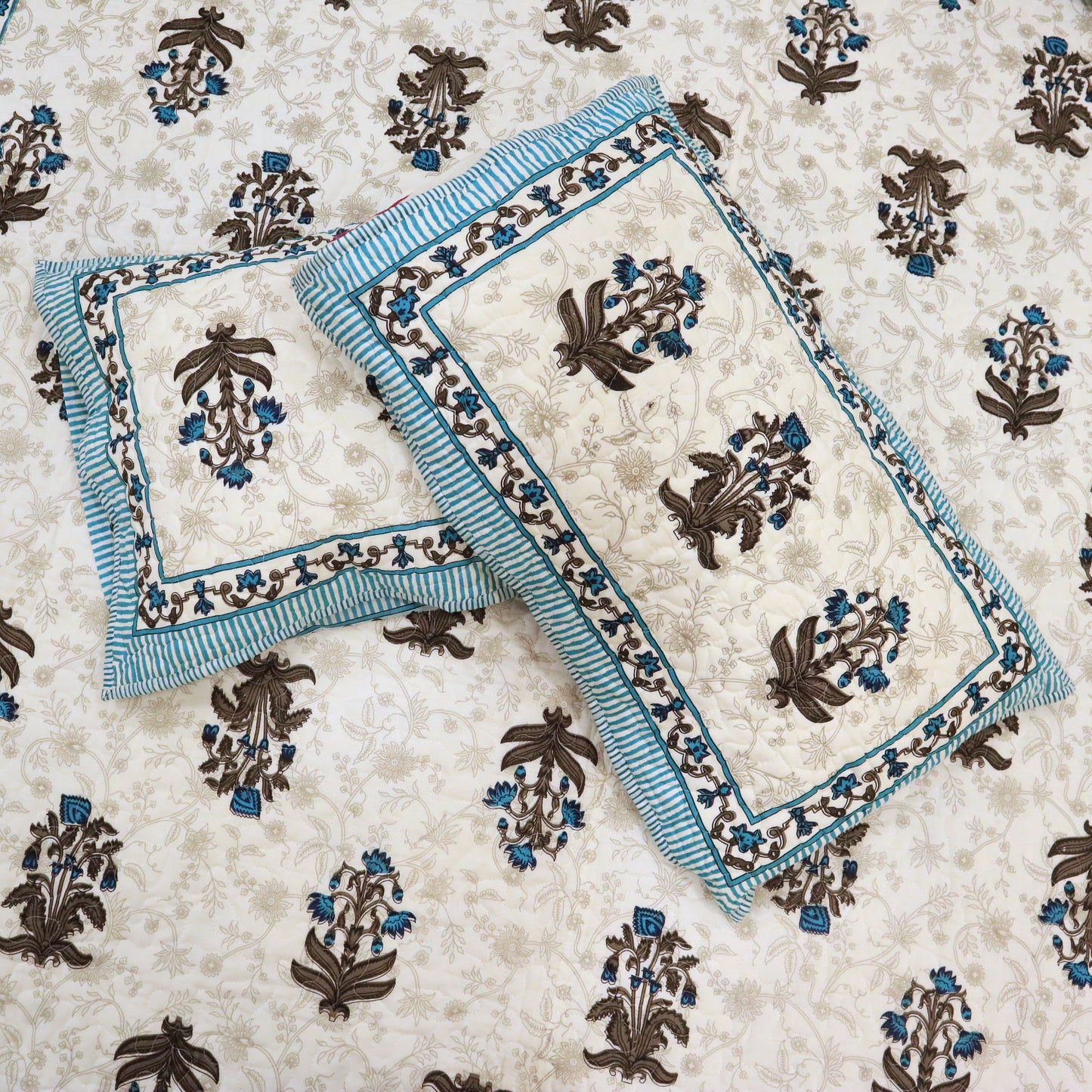 100% Pure Cotton 400TC Ethnic Blue Floral Art Bedsheet