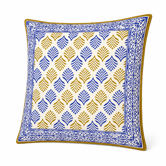 Royal Indigo Leaf Cotton Cushion Cover (Set of 2)