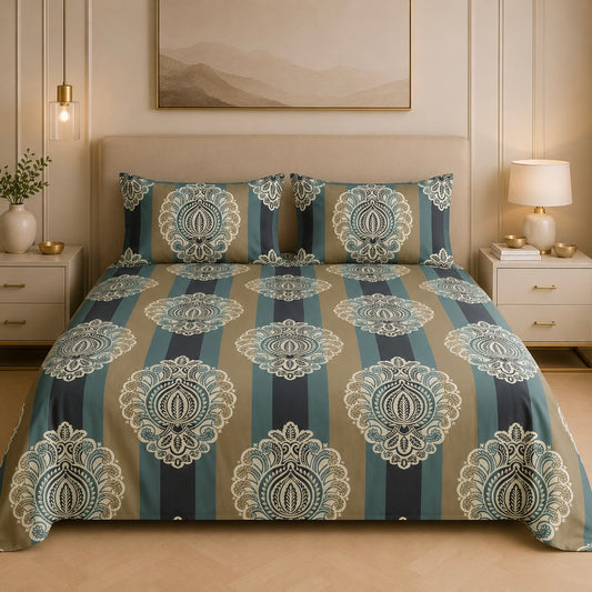 Regal Stripe Motif Glace Cotton 450TC Bedsheet