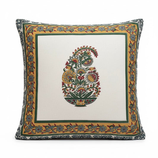 Vintage Floral Heritage Handblock Cotton Cushion Cover (Set of 2)