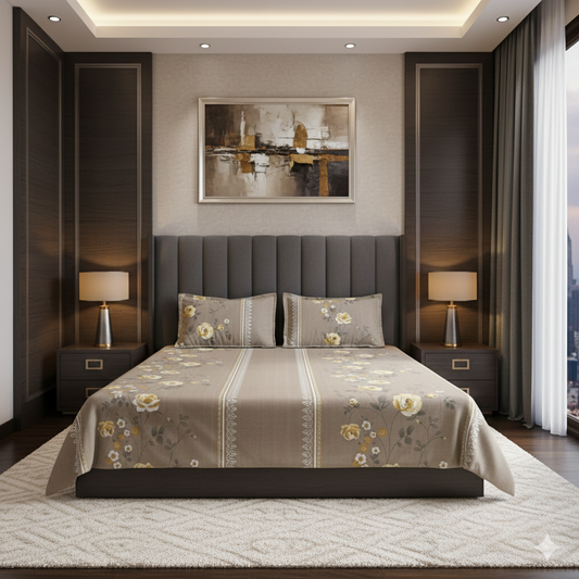 Stone Bloom 400TC Glace Cotton Floral Bedsheet