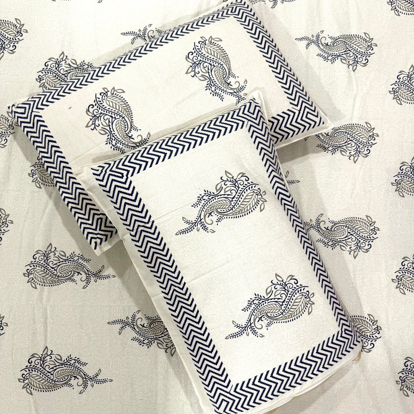 Majestic Blue 400TC Hand block Bedsheet 100% Pure Cotton