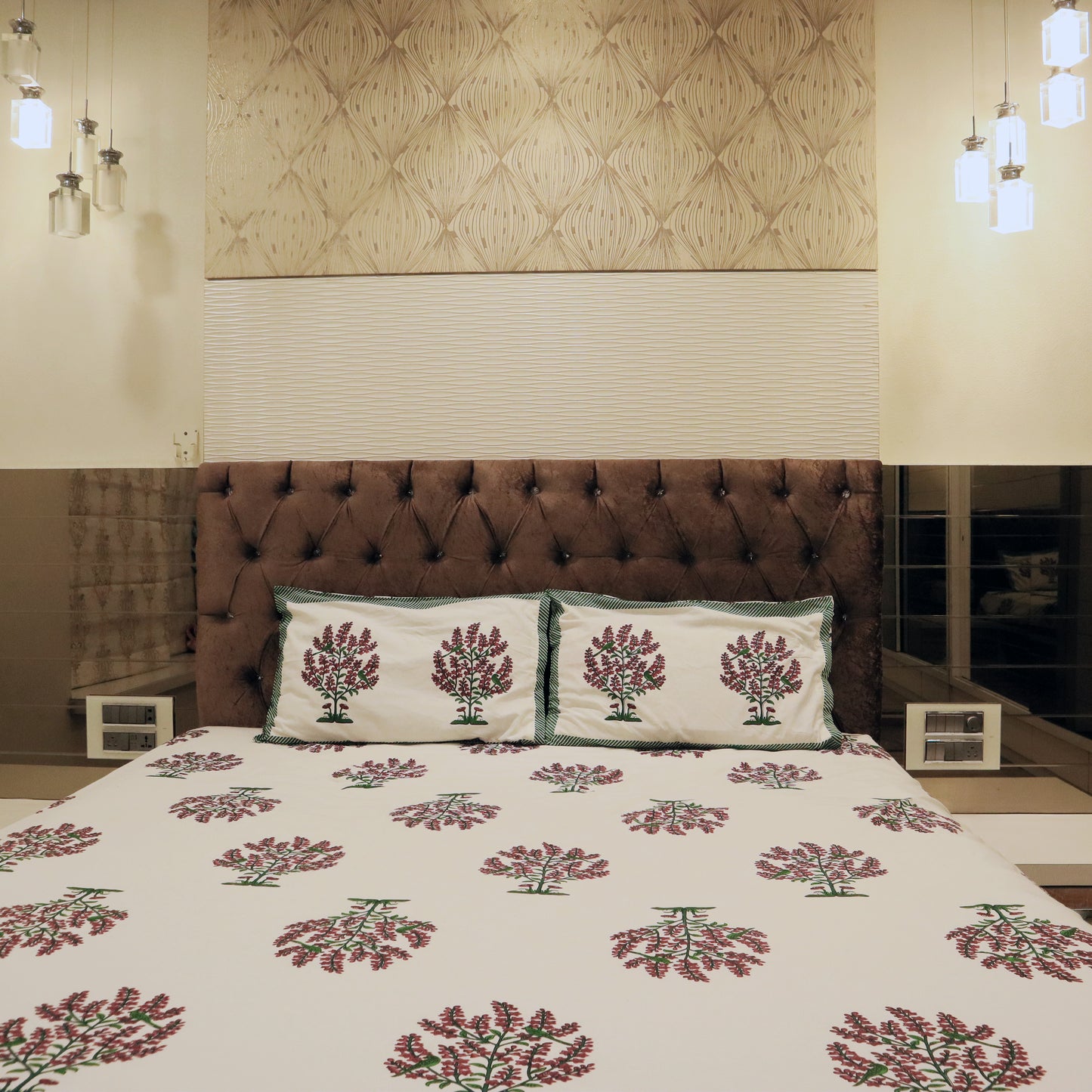 Floral Elegance 100% Pure Cotton 500TC Block Printed Bedsheet