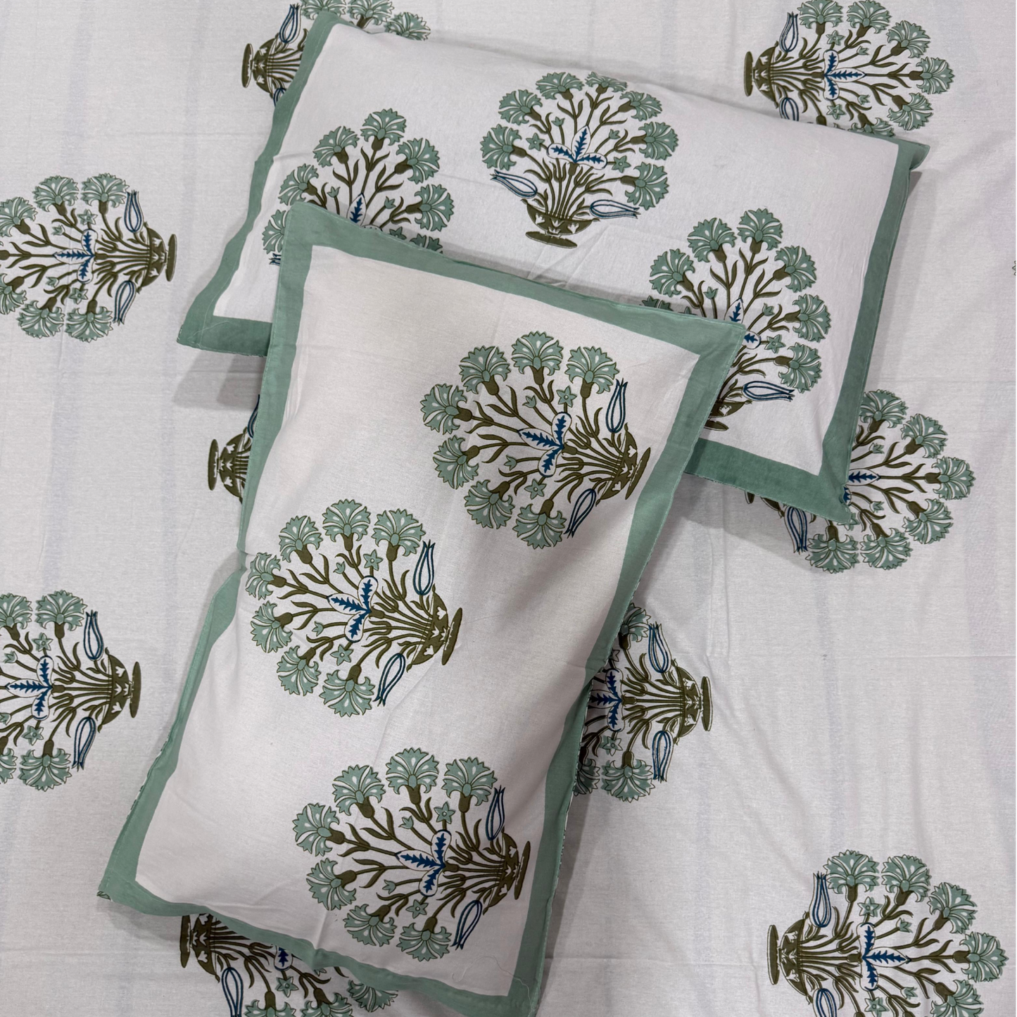 Teal Botanical Handblock 100% Cotton 500TC Bedsheet