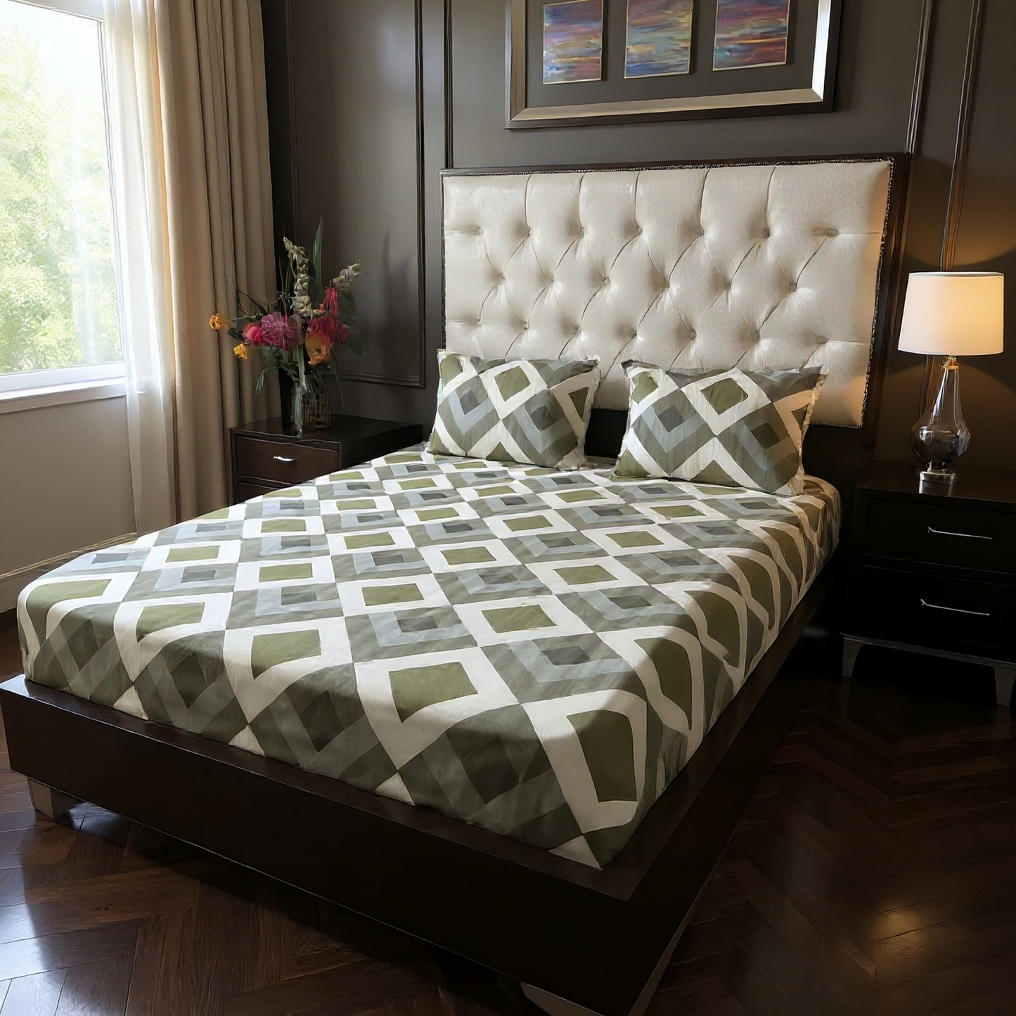 Modern Geometric 400TC 100% Pure Glace Cotton Bedsheet