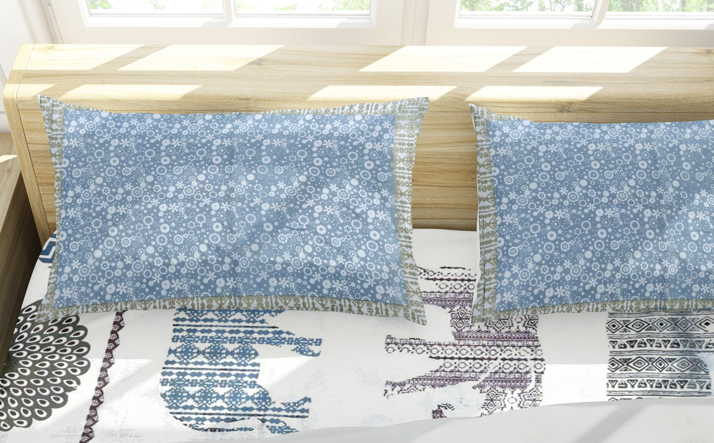 Sky Blossom Handblock Cotton Pillow Cover (Set of 2)