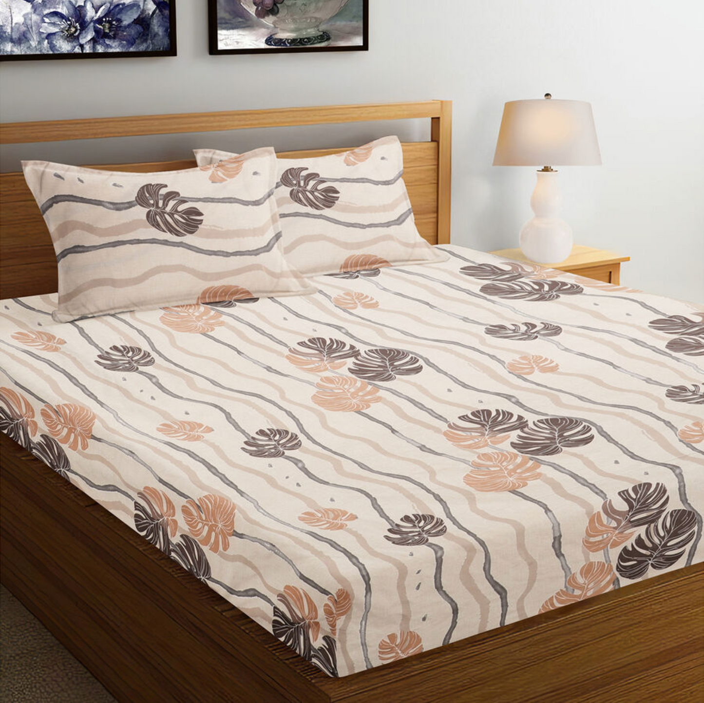 Tropical Monstera Leaf 100% Pure Glace Cotton 450TC Bedsheet