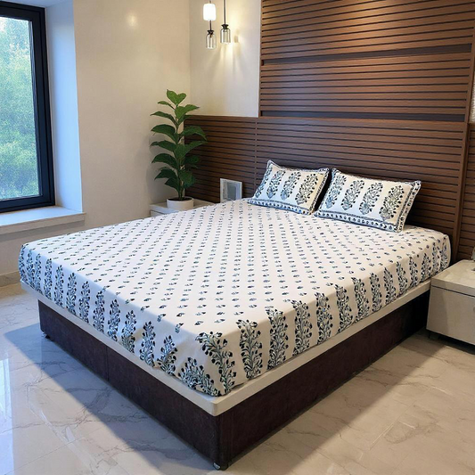 500TC White Blossom 100% Pure Cotton Bedsheet