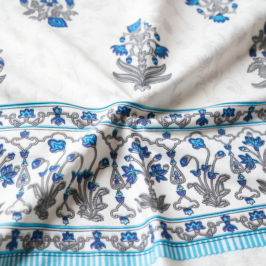 100% Pure Cotton 400TC Ethnic Blue Floral Art Bedsheet