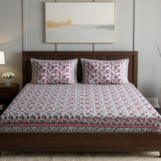 Floral Bliss 400TC 100% Pure Cotton Printed Bedsheet