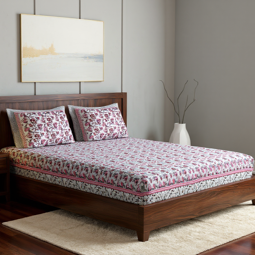 Floral Bliss 400TC 100% Pure Cotton Printed Bedsheet