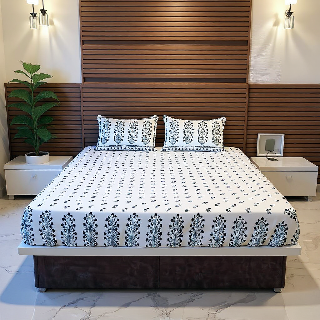 500TC White Blossom 100% Pure Cotton Bedsheet