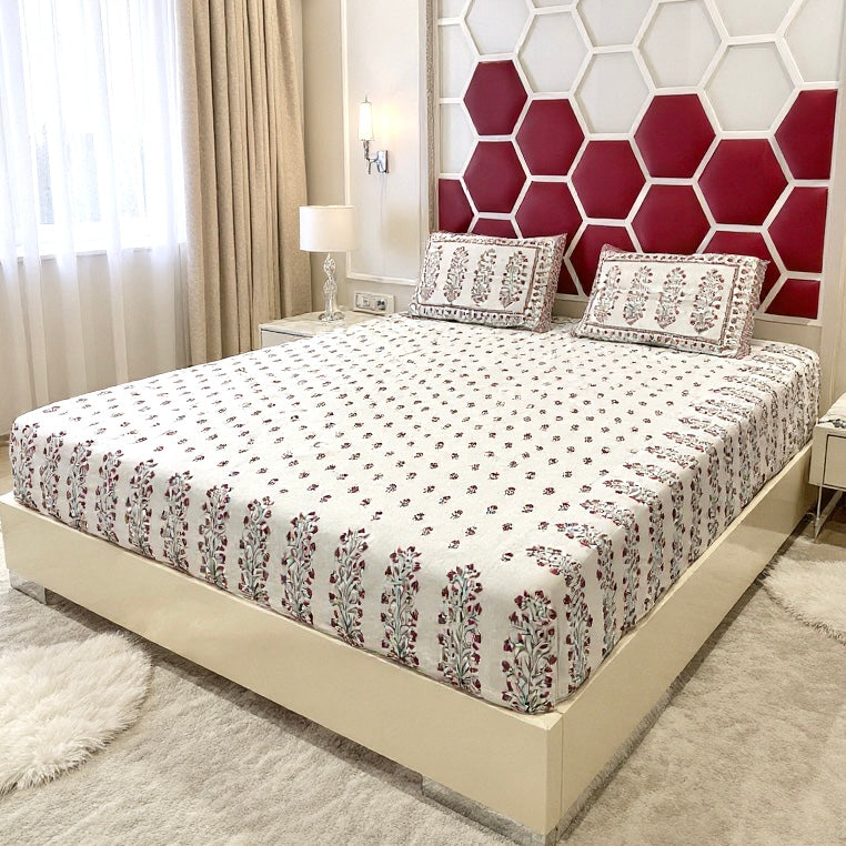Crimson Charm 400TC Floral Print 100% Pure Cotton Bedsheet