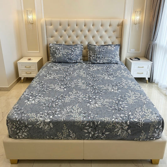 Moonlit Bloom 400TC Premium 100% Pure Glace Cotton Bedsheet