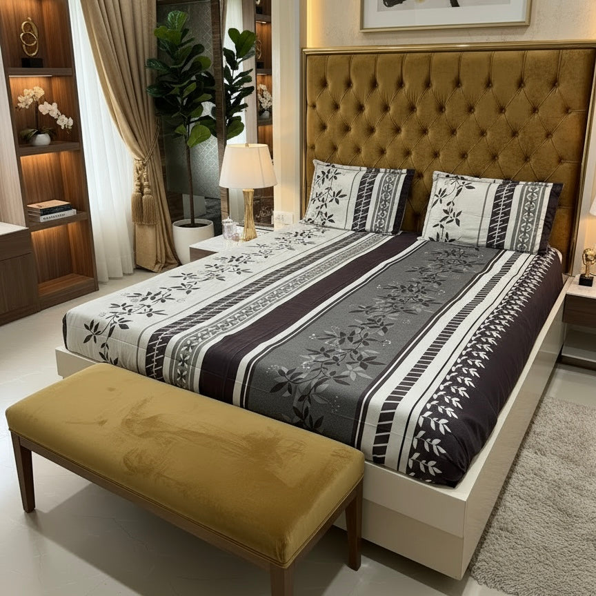 Midnight Leaf Stripes Glace Cotton 400TC Bedsheet