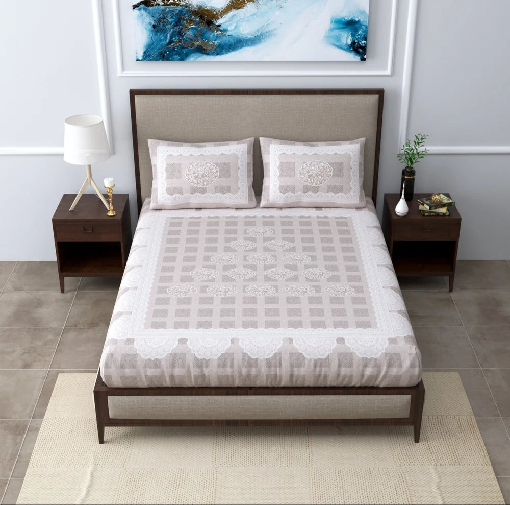 300TC Brown Lace Border 100% Pure Cotton Bedsheet