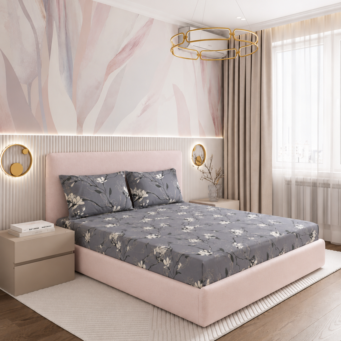Silver Bloom Glace Cotton 450TC Bedsheet