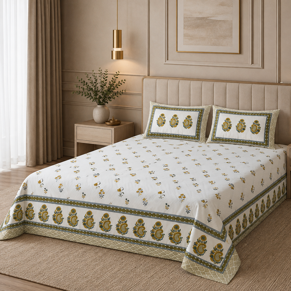 Amber Grove 400TC 100% Pure Cotton Bedsheet- Super King