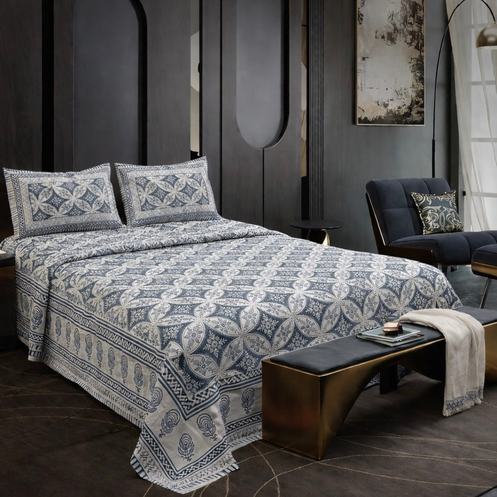 Indigo Jaal Heritage 100% Pure Cotton Bedsheet