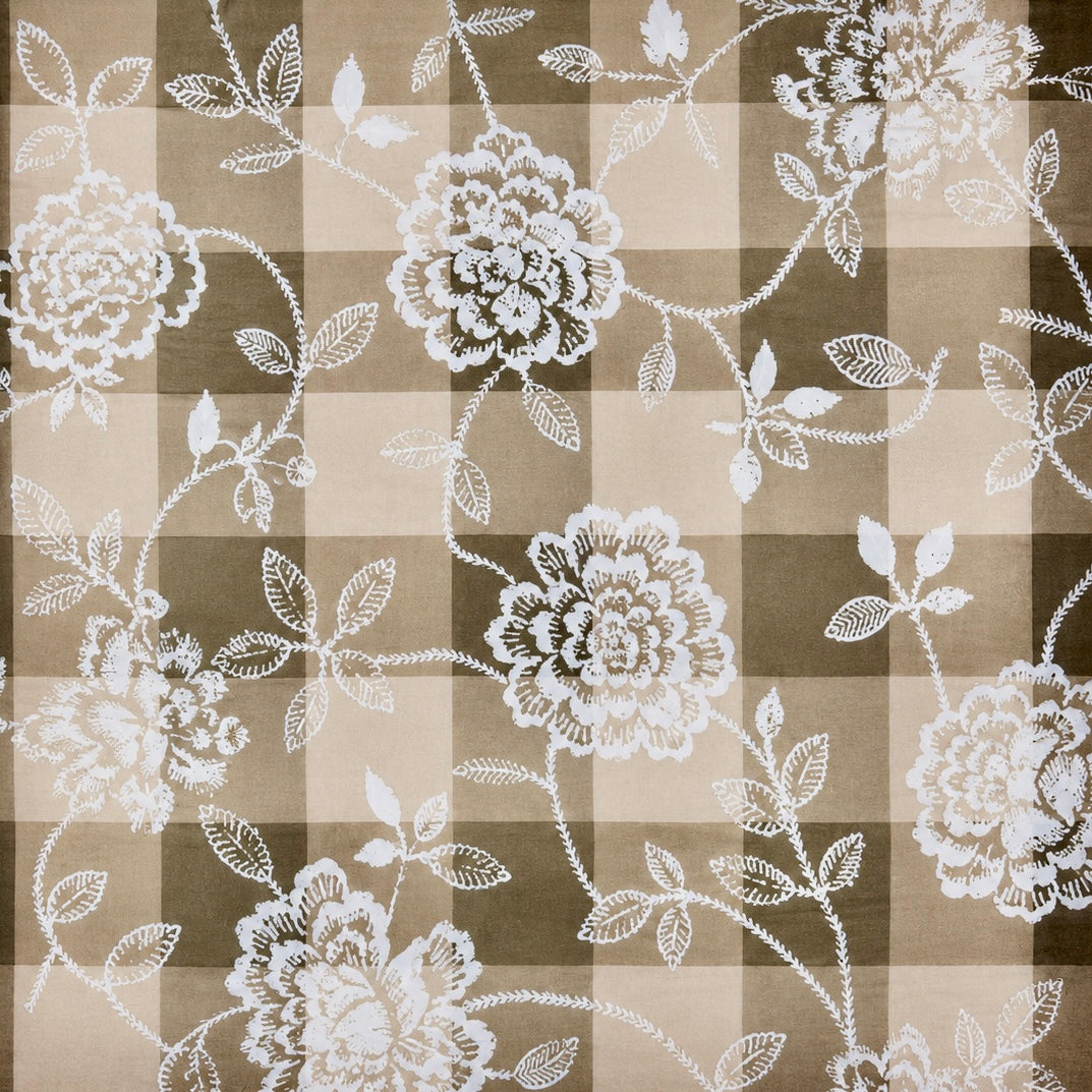 Taupe Blossom Check Glace Cotton 450TC Bedsheet