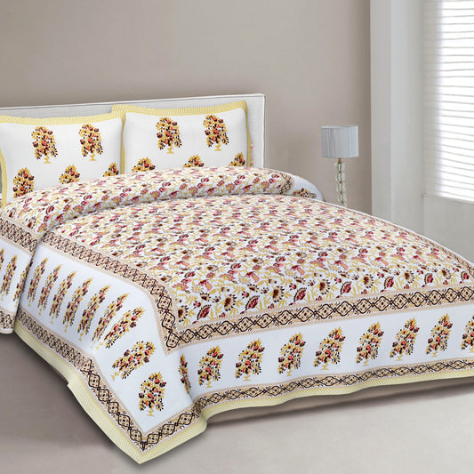 Golden Meadow Bloom 300TC 100% Pure Cotton Bedsheet