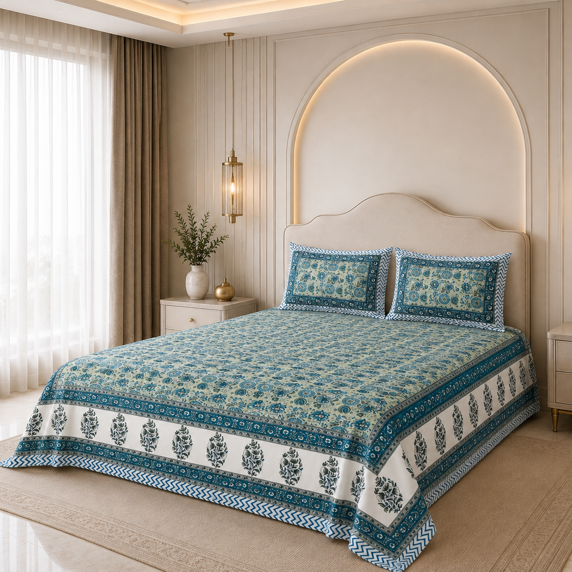 Indus Courtyard 400TC 100% Pure Cotton Bedsheet- Super King