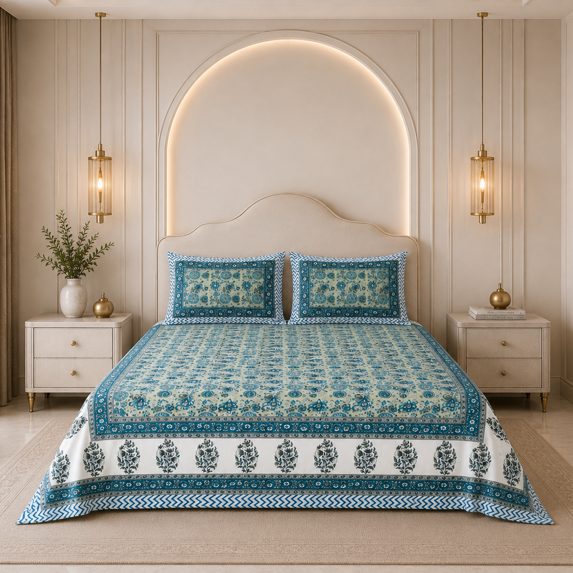 Indus Courtyard 400TC 100% Pure Cotton Bedsheet- Super King
