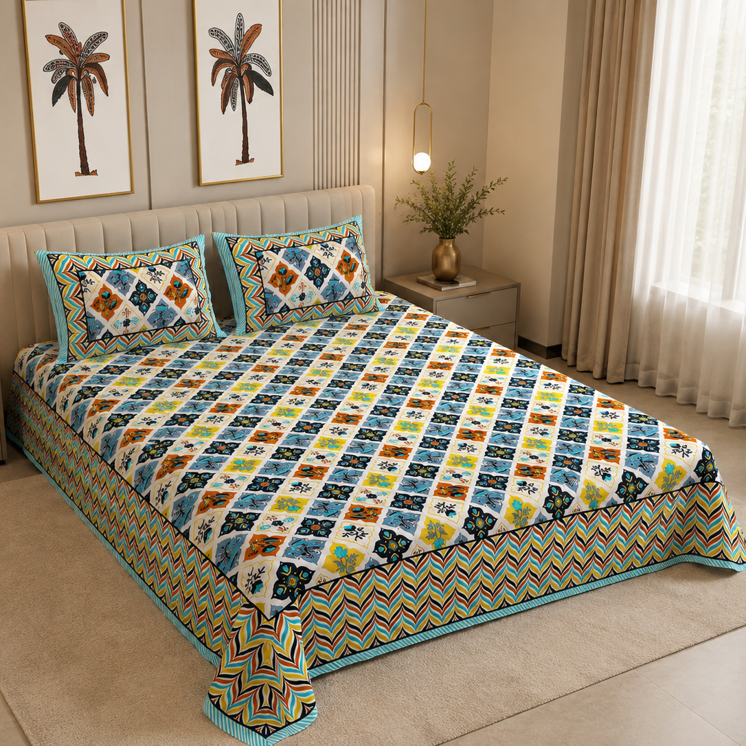 Saffron Tapestry 400TC 100% Pure Cotton Bedsheet