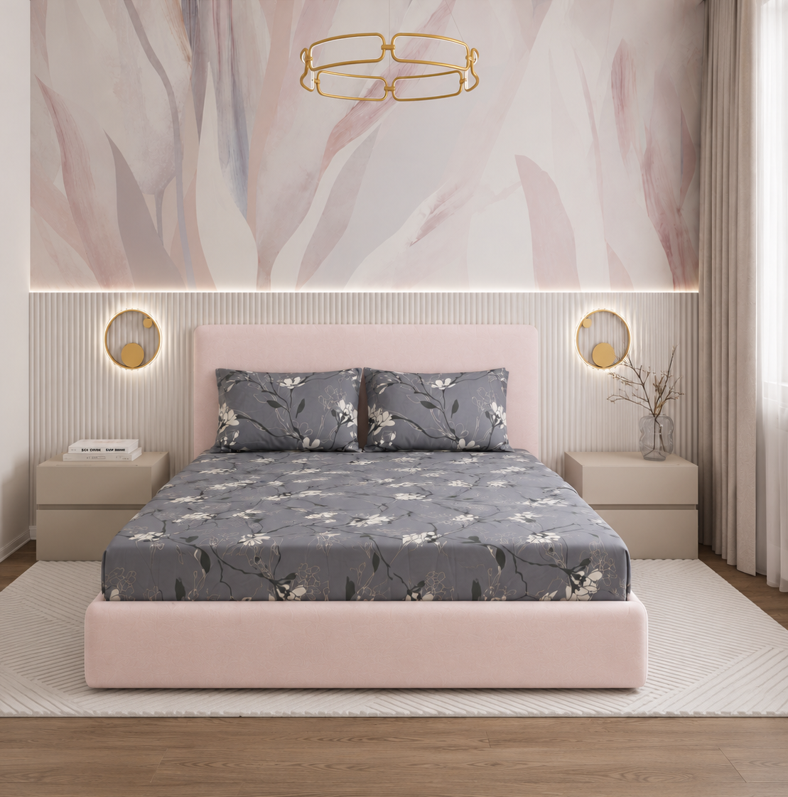 Silver Bloom Glace Cotton 450TC Bedsheet