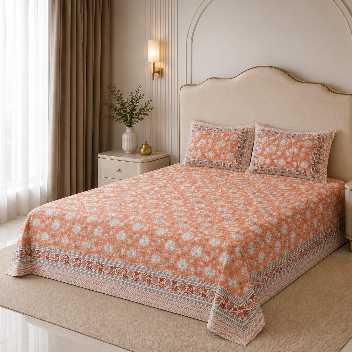 Terracotta Garden 400TC 100% Pure Cotton Bedsheet- Super King