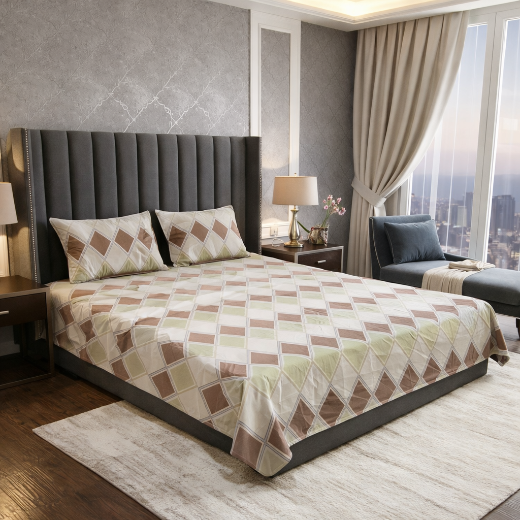 Sandstone Mosaic 300TC Glace Cotton Bedsheet