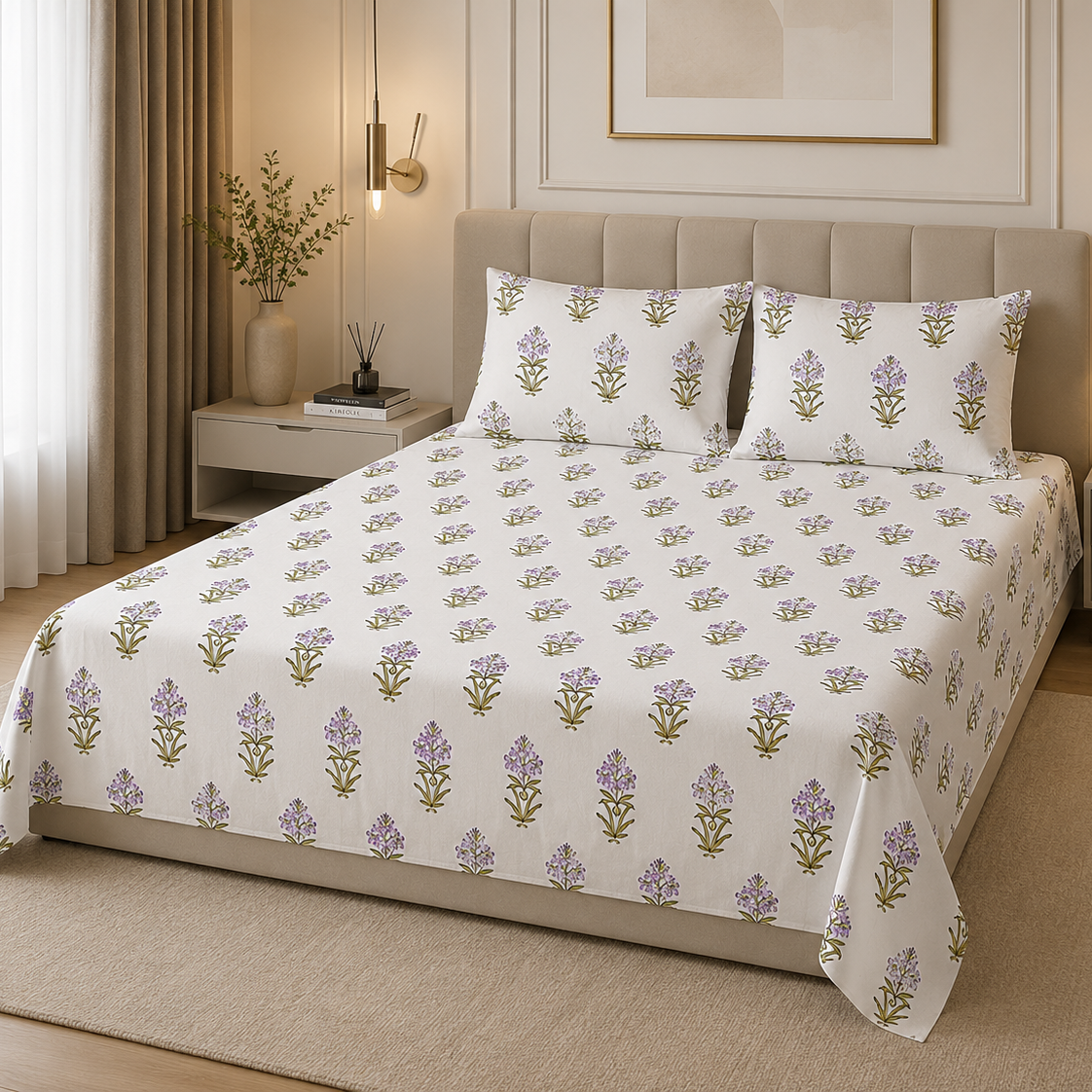 Lilac Aria 400TC 100% Pure Cotton Bedsheet