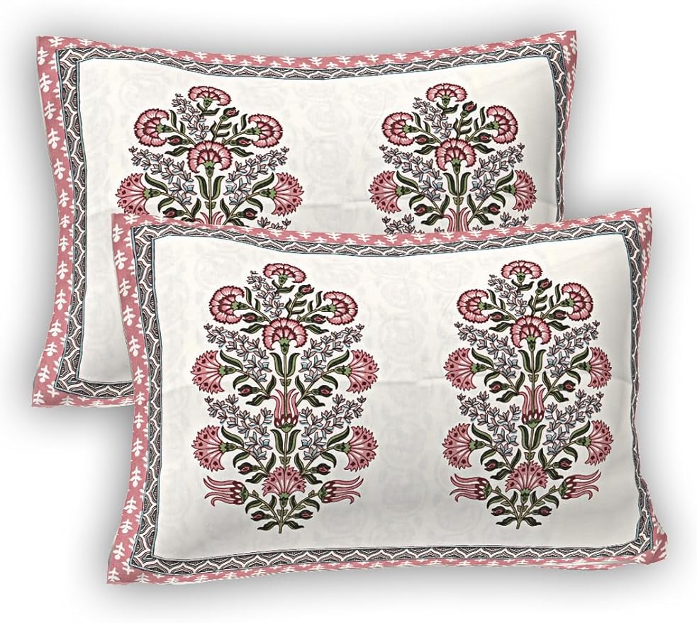 Ruby Bloom 400TC Handblock Floral 100% Pure Cotton Bedsheet