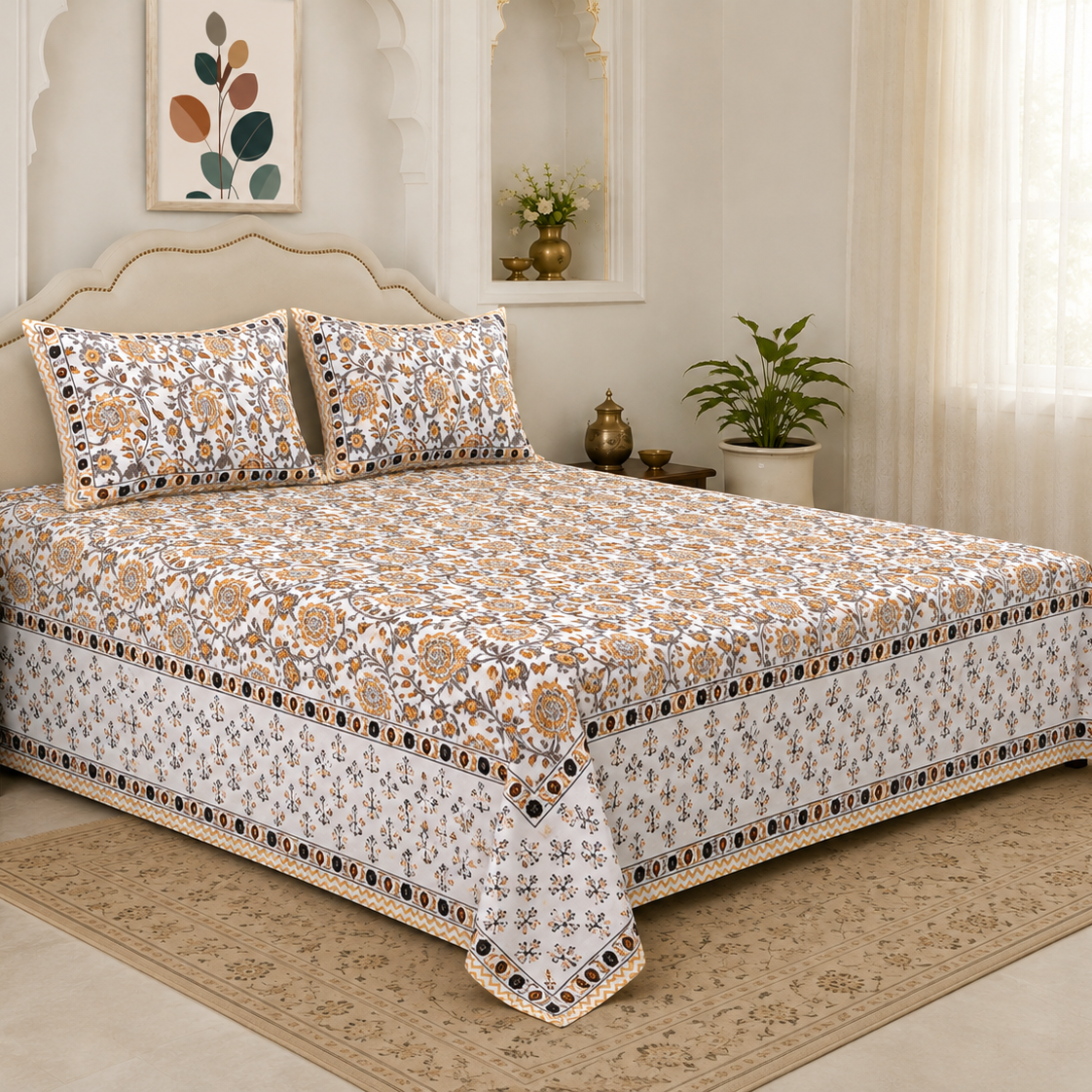 Honey Blossom 400TC 100% Pure Cotton Bedsheet