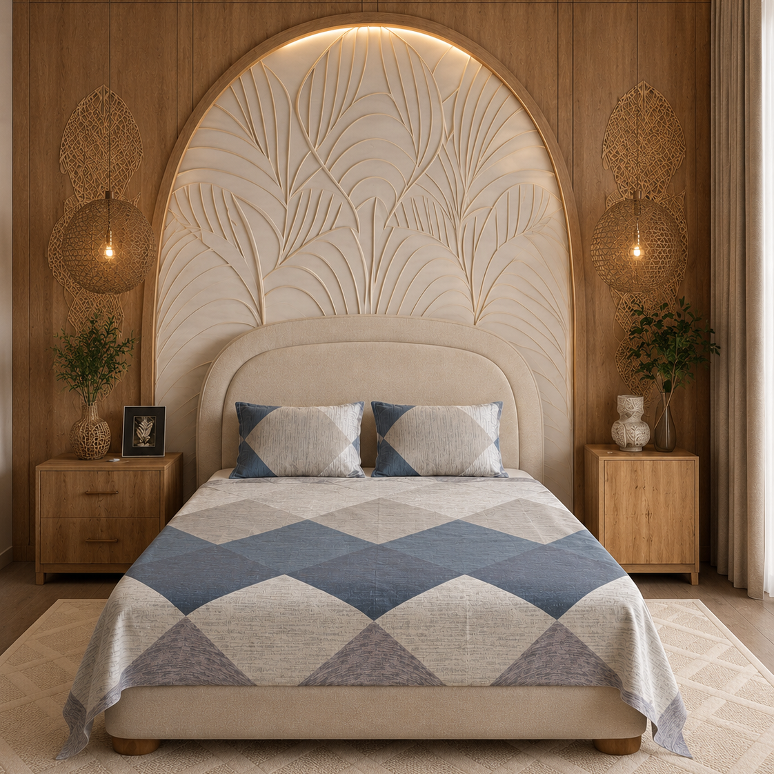 Blue Horizon Geometric Glace Cotton Bedsheet
