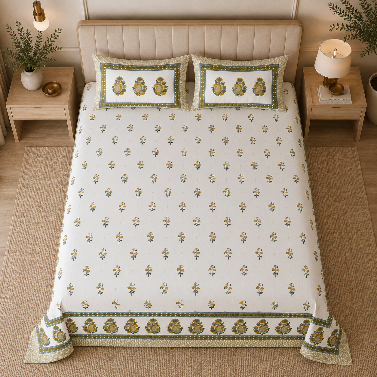 Amber Grove 400TC 100% Pure Cotton Bedsheet- Super King