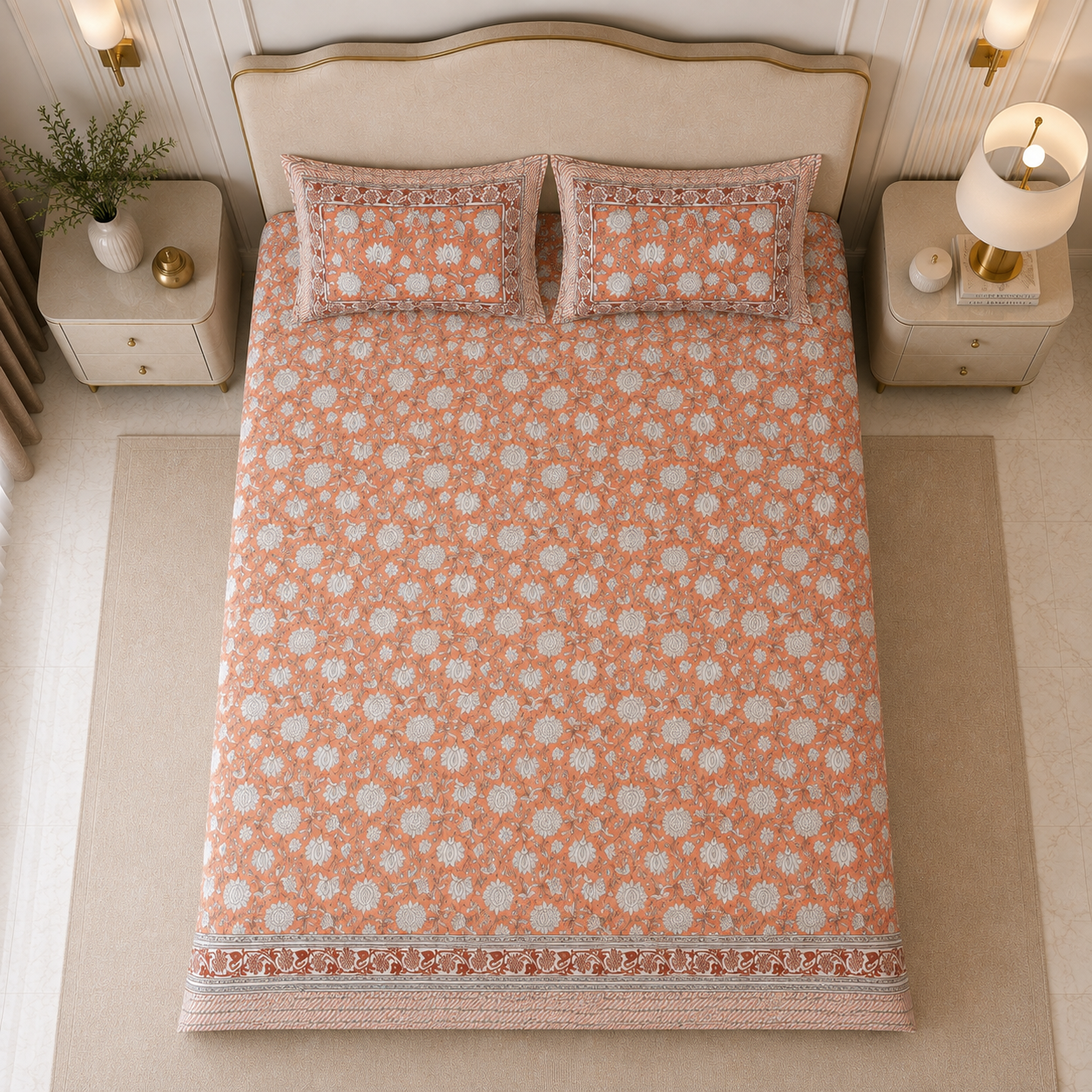 Terracotta Garden 400TC 100% Pure Cotton Bedsheet- Super King