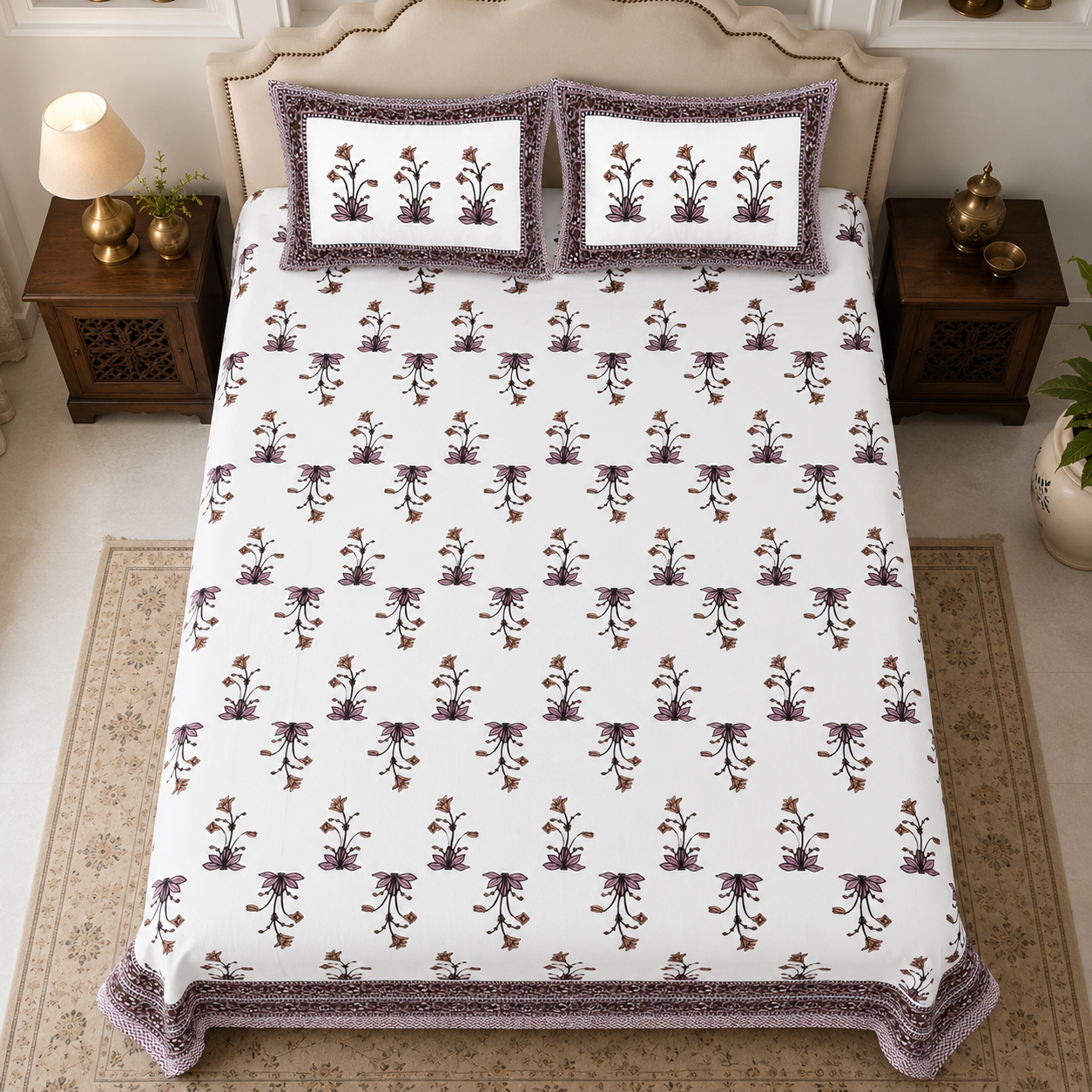 Lavender Bloom 400TC 100% Pure Cotton Bedsheet