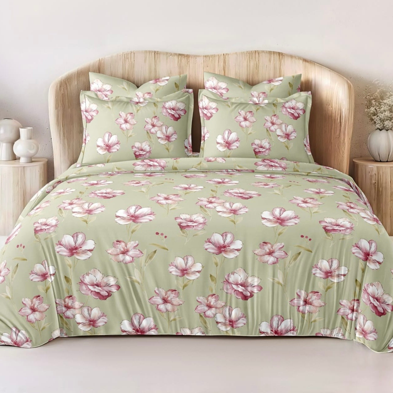 Sage Blossom Glace Cotton 300TC Bedsheet