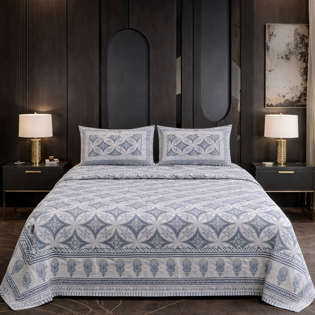 Indigo Jaal Heritage 100% Pure Cotton Bedsheet