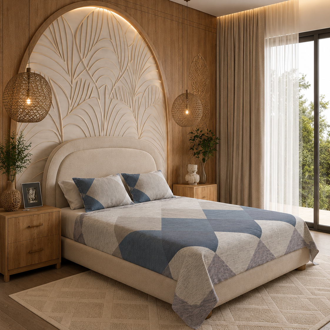 Blue Horizon Geometric Glace Cotton Bedsheet
