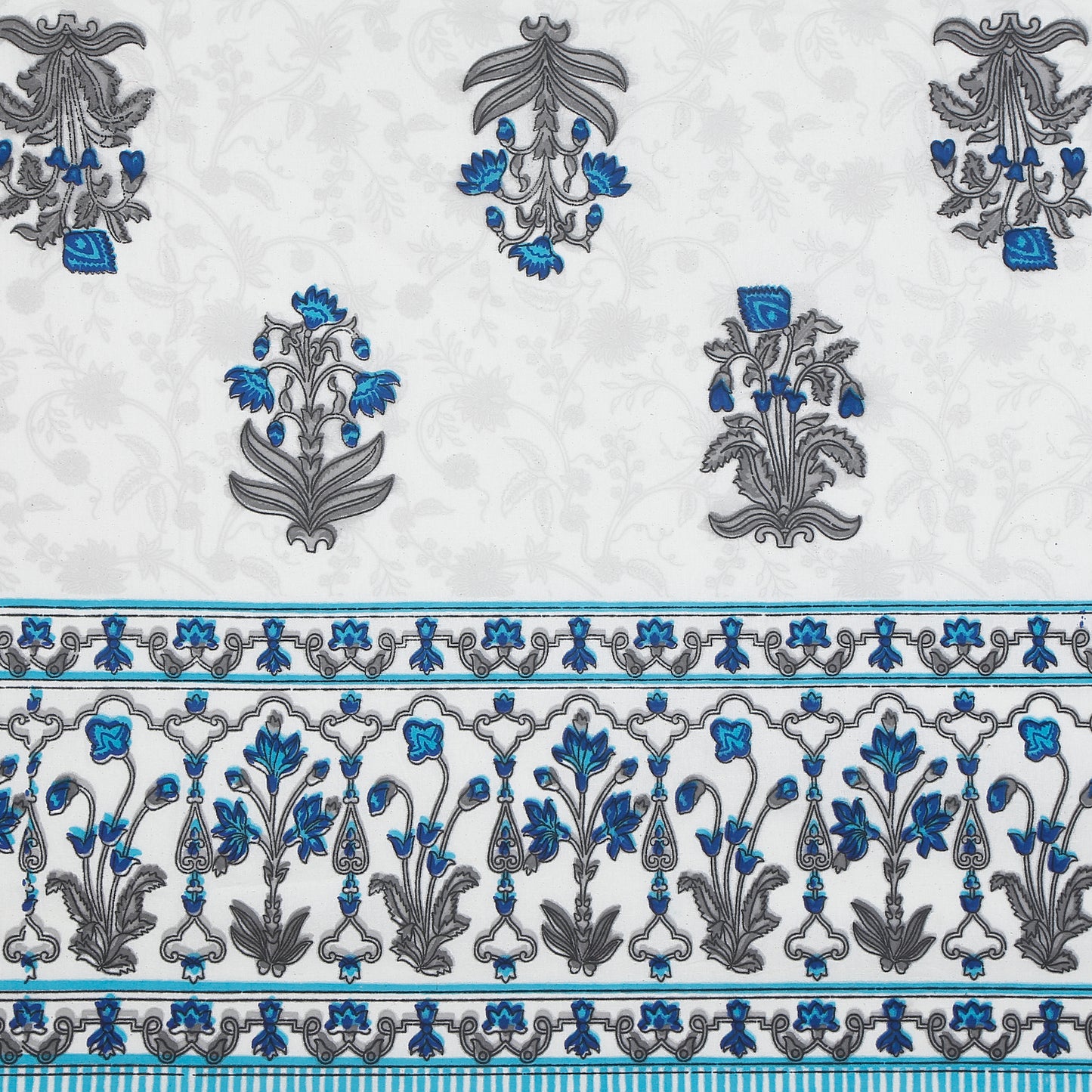 100% Pure Cotton 400TC Ethnic Blue Floral Art Bedsheet