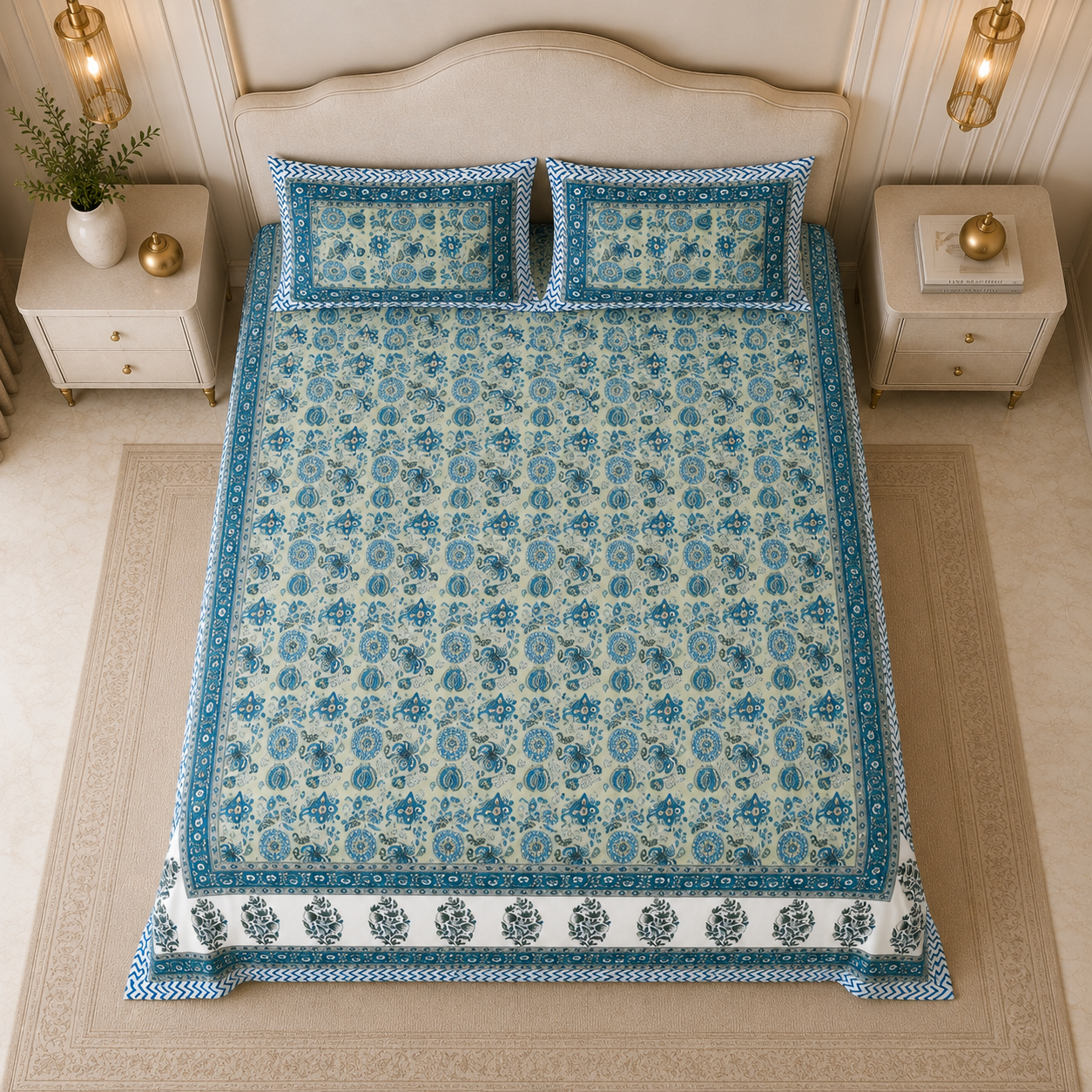 Indus Courtyard 400TC 100% Pure Cotton Bedsheet- Super King
