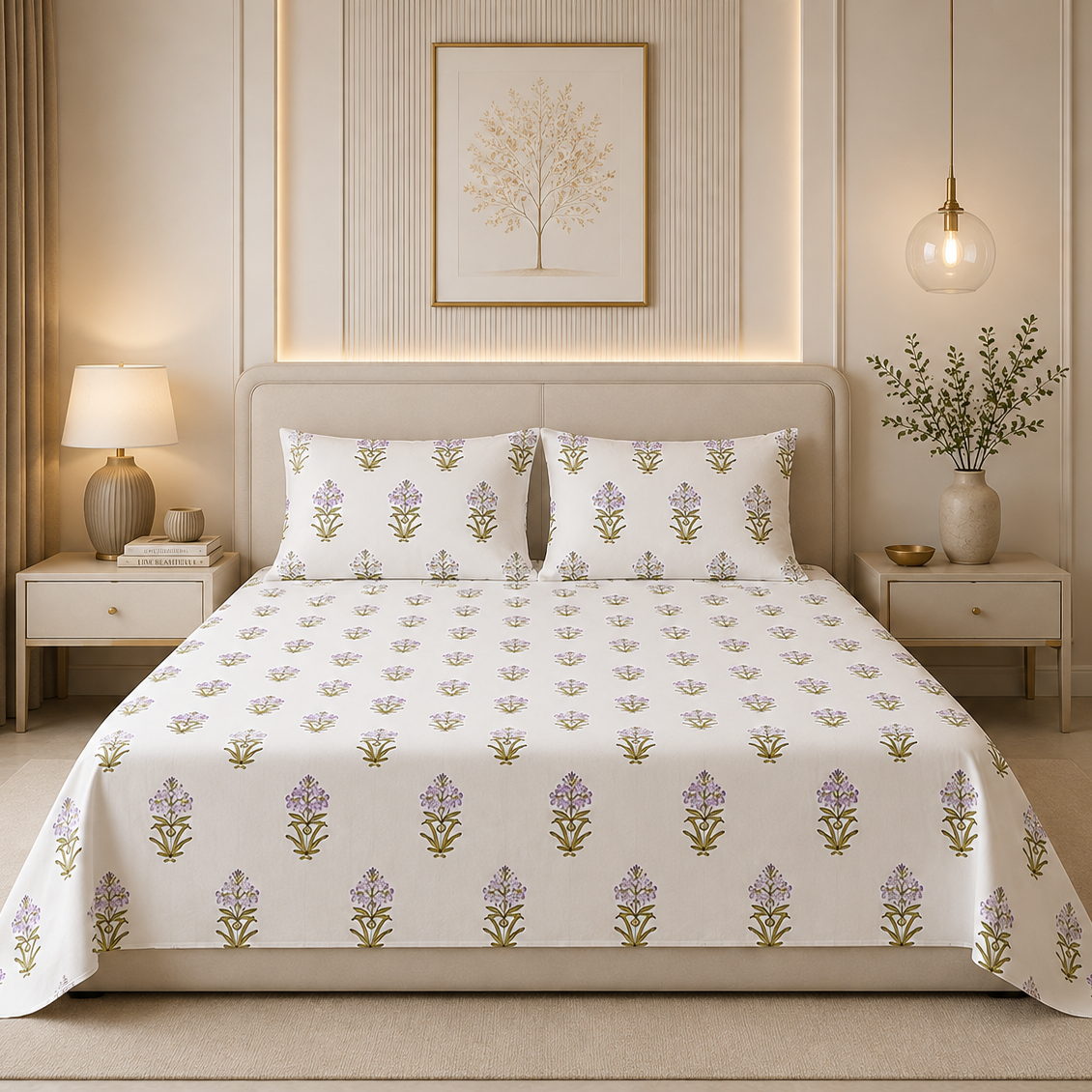 Lilac Aria 400TC 100% Pure Cotton Bedsheet