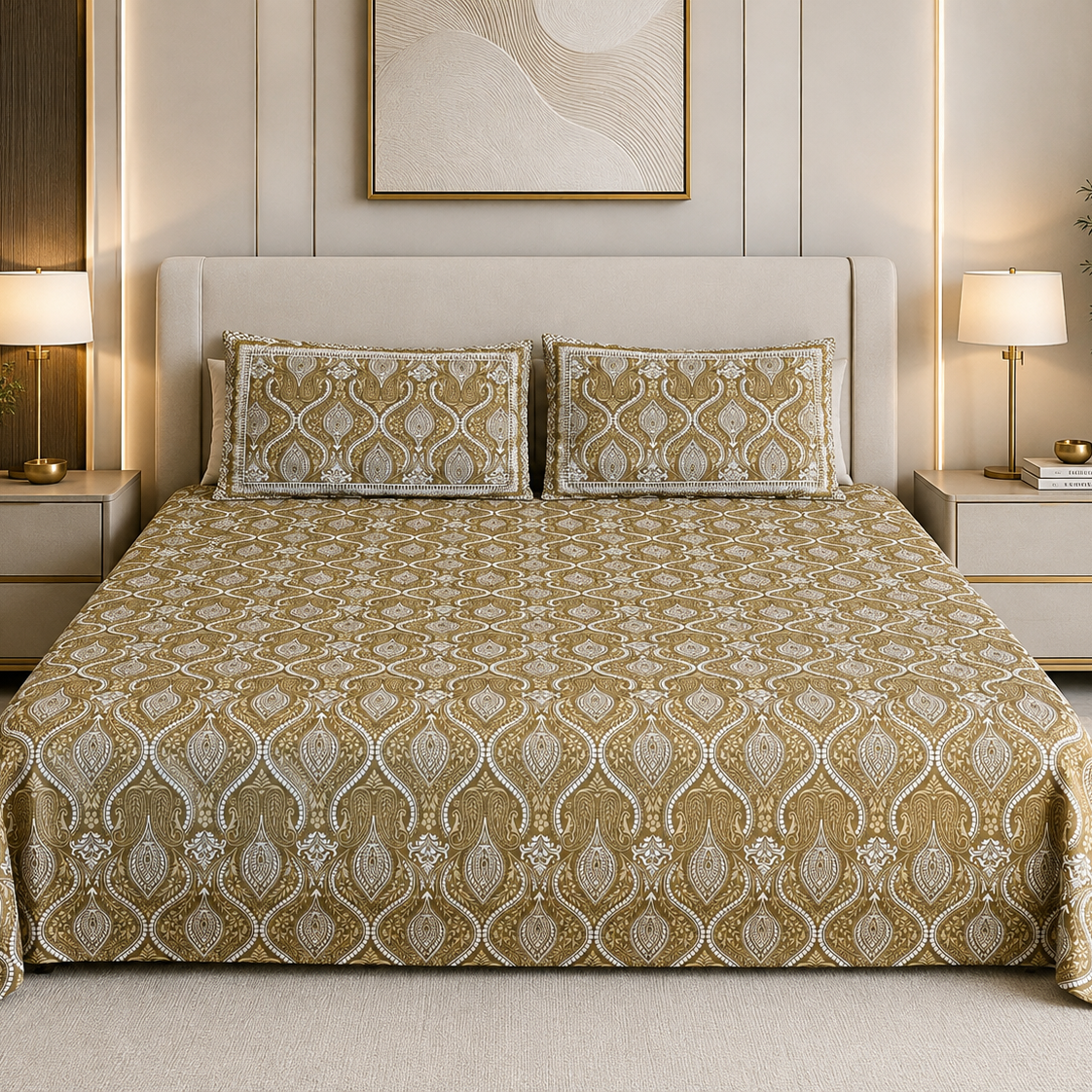 Golden Paisley 400 TC 100% Pure Cotton Bedsheet