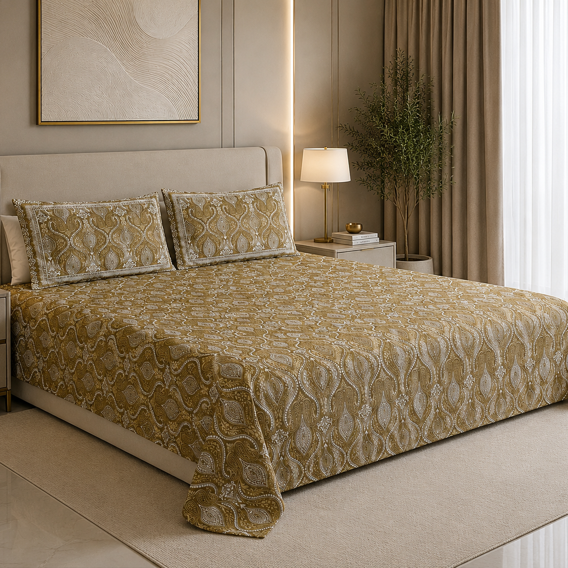 Golden Paisley 400 TC 100% Pure Cotton Bedsheet