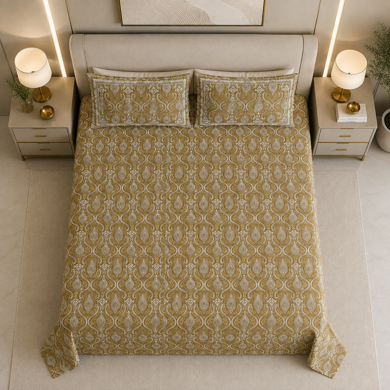 Golden Paisley 400 TC 100% Pure Cotton Bedsheet